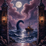 Schilderen op nummer Het zeemonster in de maanstorm – Halloween