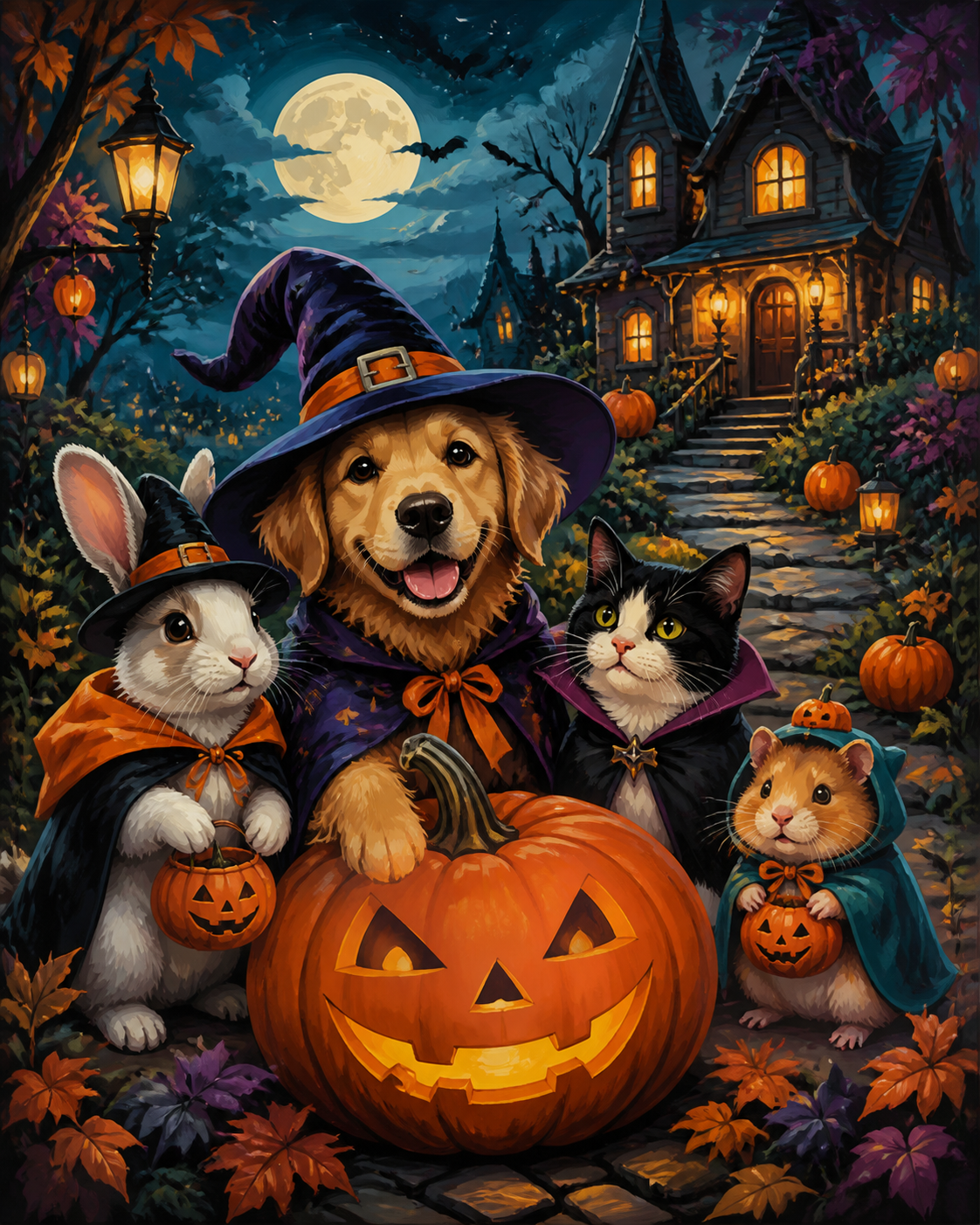 Schilderen op nummer Huisdieren vieren spooknacht – Halloween
