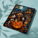 Afgewerkt canvas Huisdieren vieren spooknacht op stof