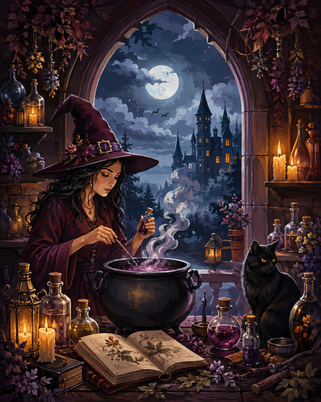 Schilderen op nummer Ingrediënten voor de heksenketel – Halloween