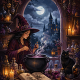 Schilderen op nummer Ingrediënten voor de heksenketel – Halloween