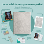 Inhoud van het schilderen-op-nummerpakket Ingrediënten voor de heksenketel