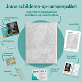 Inhoud van het schilderen-op-nummerpakket Jacks duistere gloed