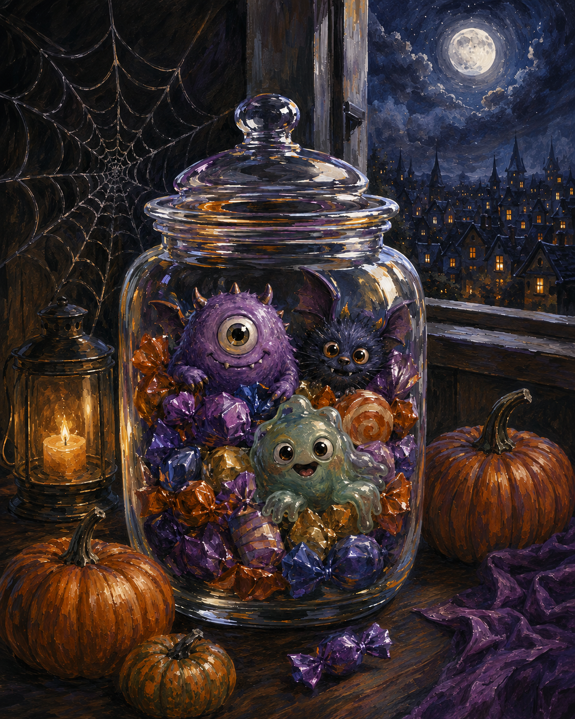 Schilderen op nummer Kleine monsters in de snoeppot – Halloween