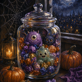 Schilderen op nummer Kleine monsters in de snoeppot – Halloween