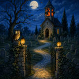 Schilderen op nummer Klokken boven de oude kapel – Halloween