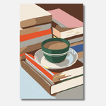 Koffiepauze schilderen op nummer met koffie en boeken