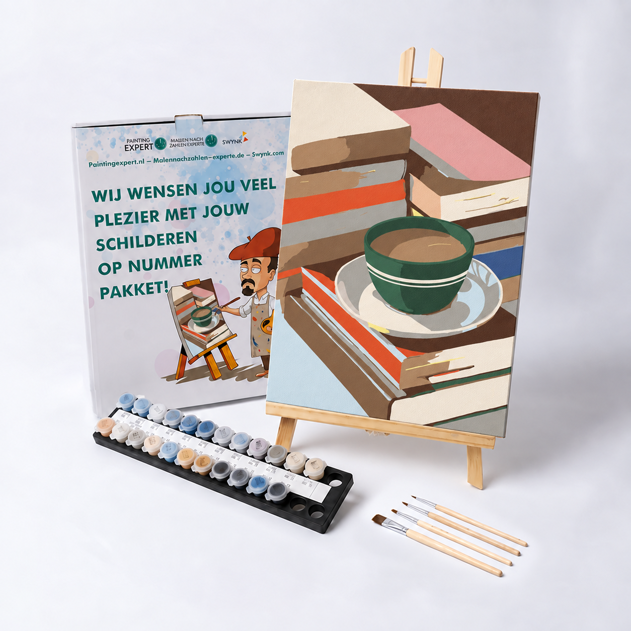 Koffiepauze met verf en penselen