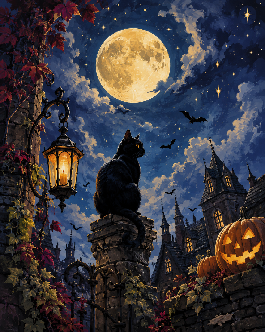 Schilderen op nummer Maankat tussen de sterren – Halloween