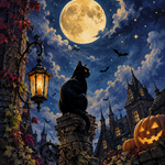 Schilderen op nummer Maankat tussen de sterren – Halloween