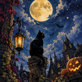 Schilderen op nummer Maankat tussen de sterren – Halloween