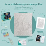 Inhoud van het schilderen-op-nummerpakket Maankat tussen de sterren