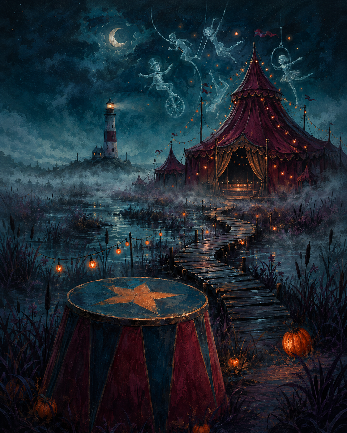 Schilderen op nummer Mist boven het verlaten circus – Halloween