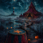 Schilderen op nummer Mist boven het verlaten circus – Halloween