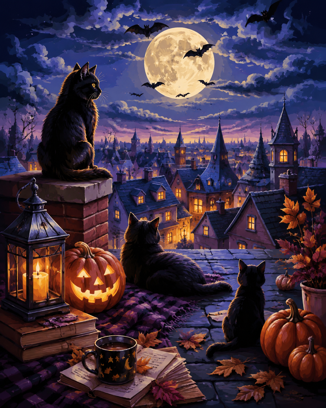Schilderen op nummer Nachtpoten op het dak – Halloween