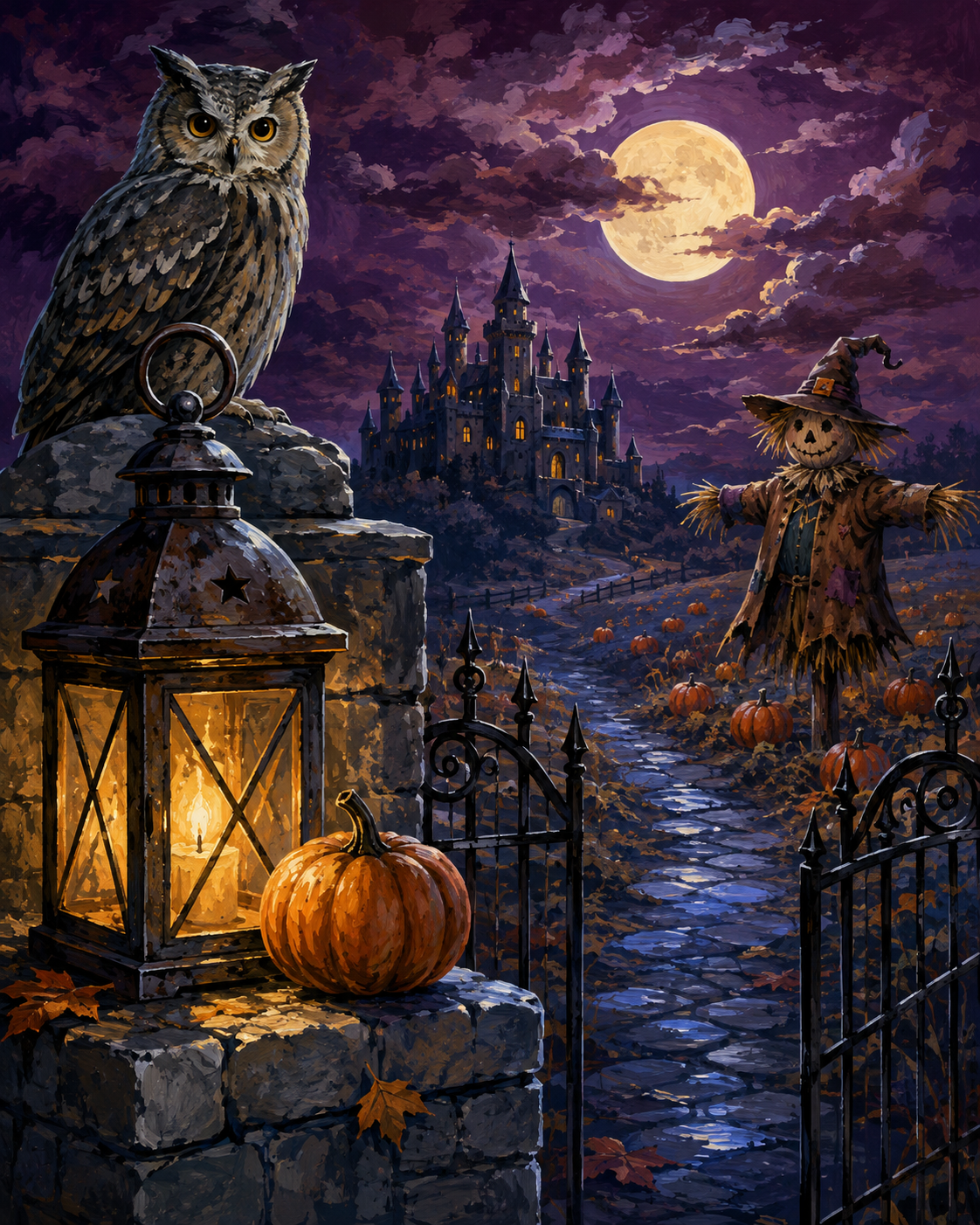 Schilderen op nummer Nachtwacht bij de kasteelpoort – Halloween