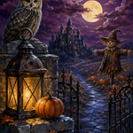 Schilderen op nummer Nachtwacht bij de kasteelpoort – Halloween