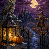 Schilderen op nummer Nachtwacht bij de kasteelpoort – Halloween