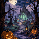 Schilderen op nummer Neonlichten op het kerkhof – Halloween