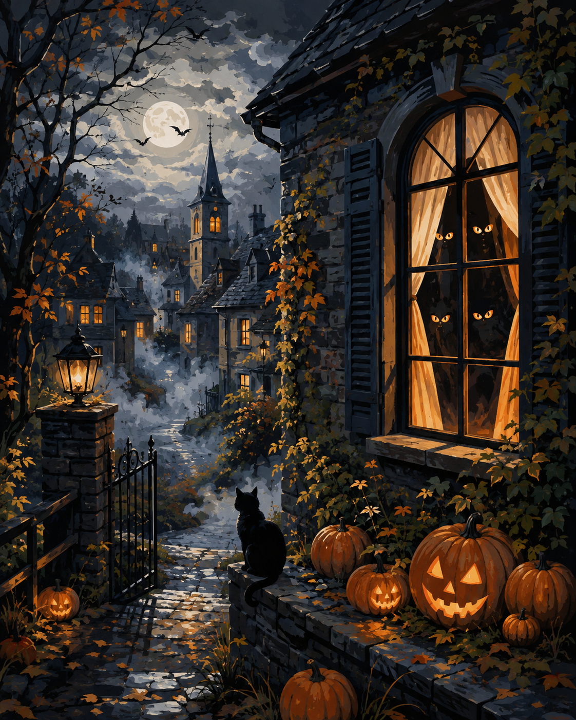 Schilderen op nummer Ogen in het donkere raam – Halloween