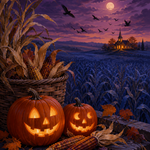 Schilderen op nummer Oktoberschemering boven het korenveld – Halloween