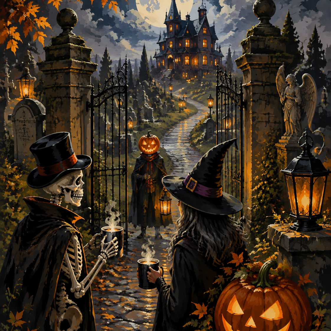 Schilderen op nummer Ontmoeting bij de kerkhofpoort – Halloween