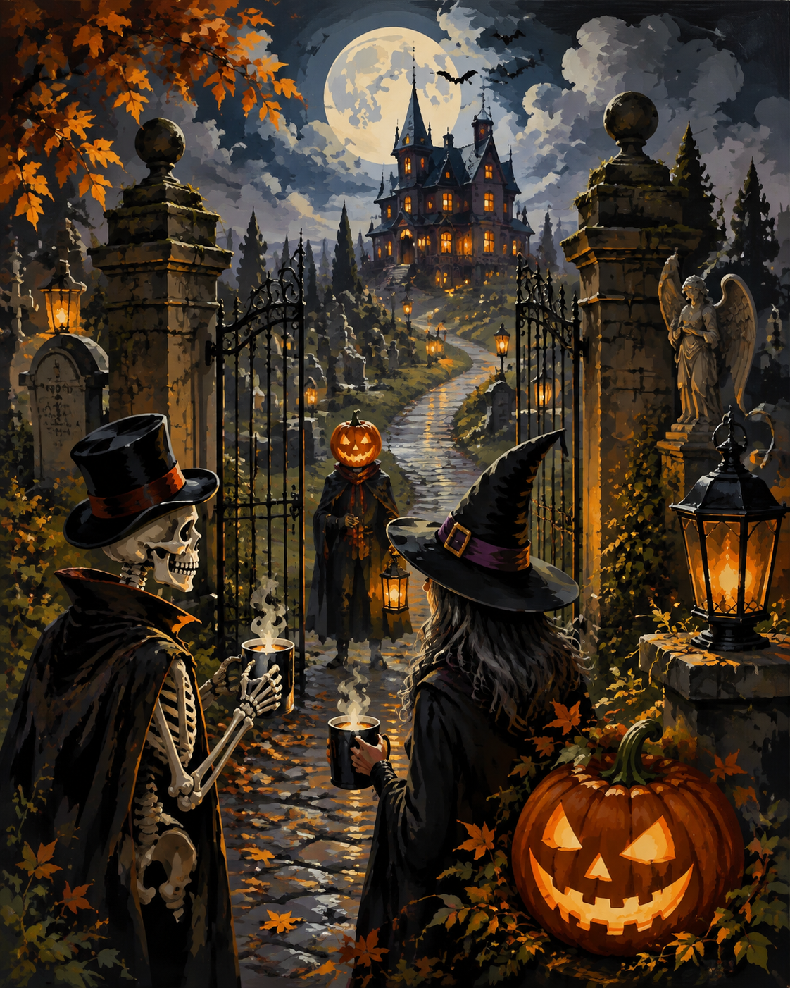 Schilderen op nummer Ontmoeting bij de kerkhofpoort – Halloween