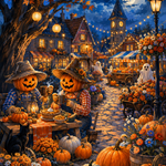 Schilderen op nummer Oogstfeest in het pompoendorp – Halloween