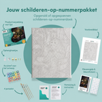 Inhoud van het schilderen-op-nummerpakket Ook monsters drinken thee
