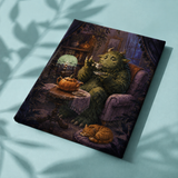 Afgewerkt canvas Ook monsters drinken thee op stof