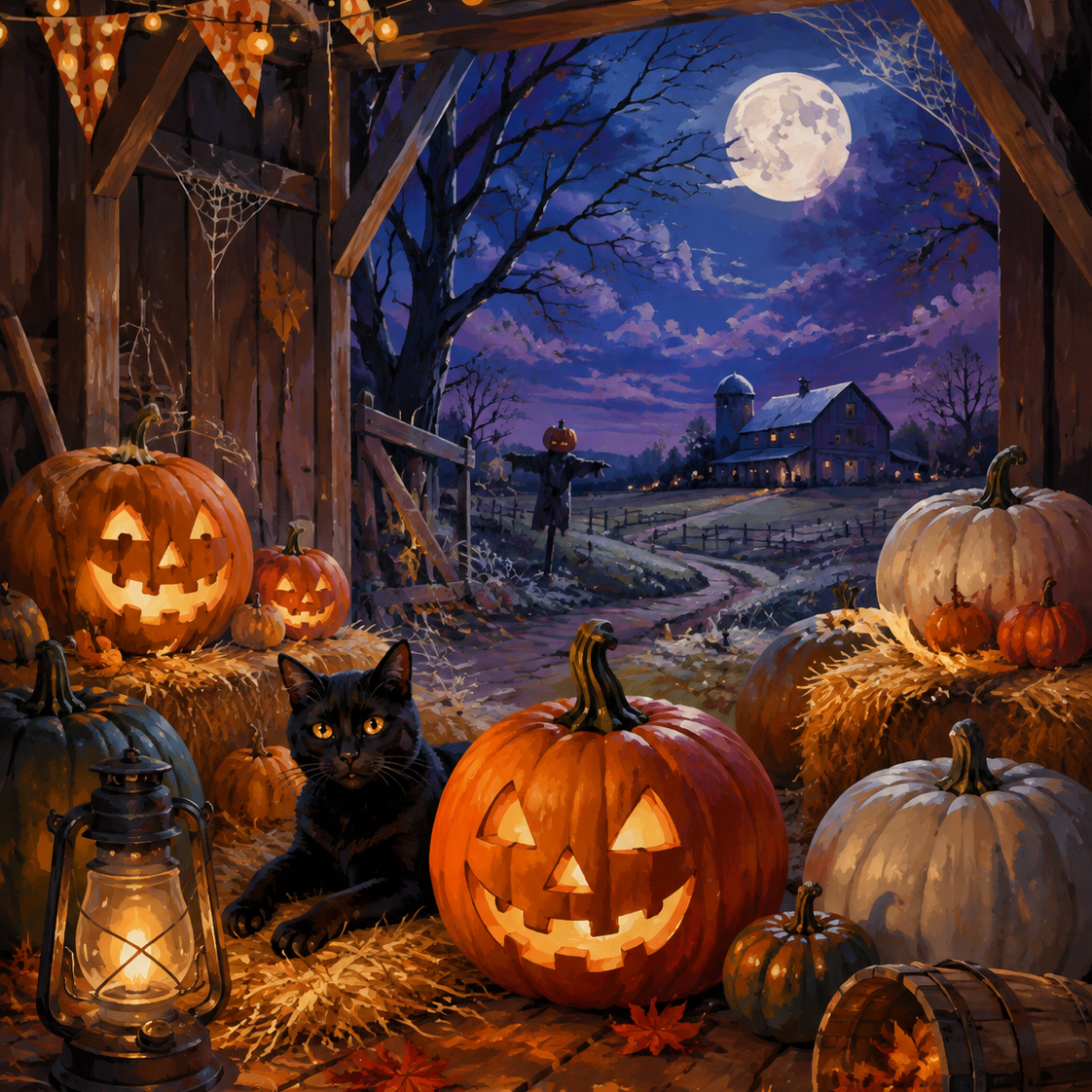 Schilderen op nummer Pompoenchaos in de schuur – Halloween