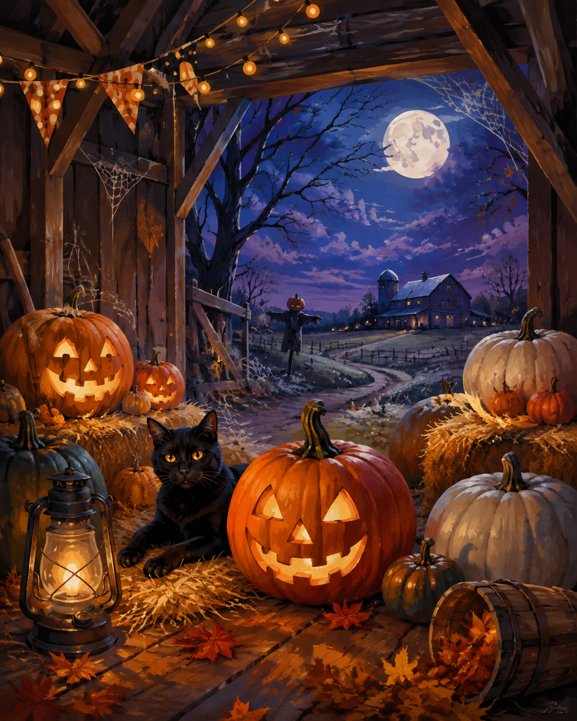 Schilderen op nummer Pompoenchaos in de schuur – Halloween