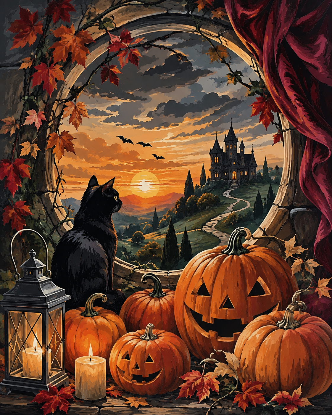 Schilderen op nummer Pompoenen in het laatste zonlicht – Halloween