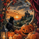 Schilderen op nummer Pompoenen in het laatste zonlicht – Halloween