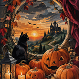 Schilderen op nummer Pompoenen in het laatste zonlicht – Halloween