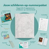 Inhoud van het schilderen-op-nummerpakket Pompoenen in het laatste zonlicht