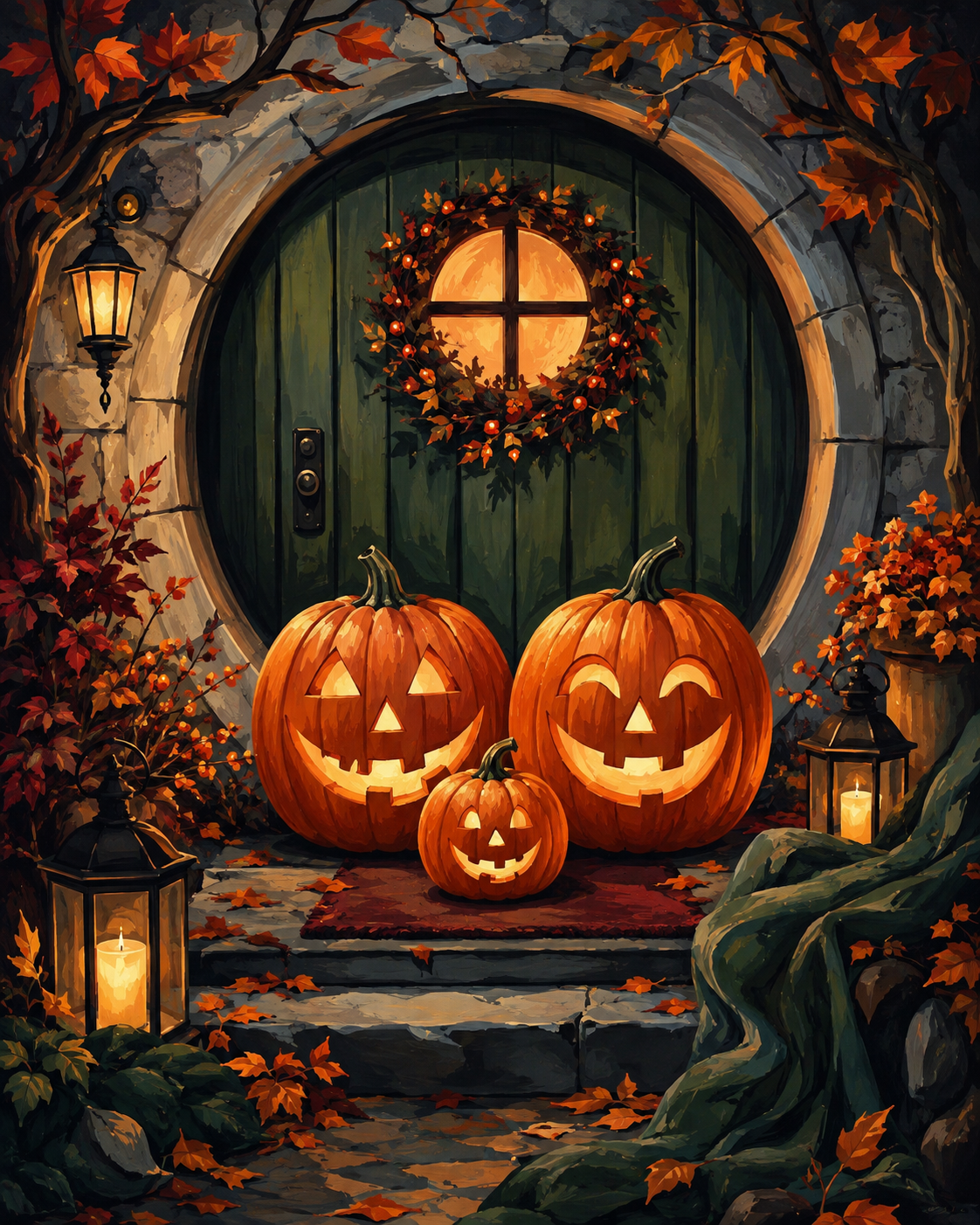 Schilderen op nummer Pompoenfamilie voor de deur – Halloween