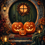 Schilderen op nummer Pompoenfamilie voor de deur – Halloween