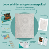 Inhoud van het schilderen-op-nummerpakket Pompoenfamilie voor de deur