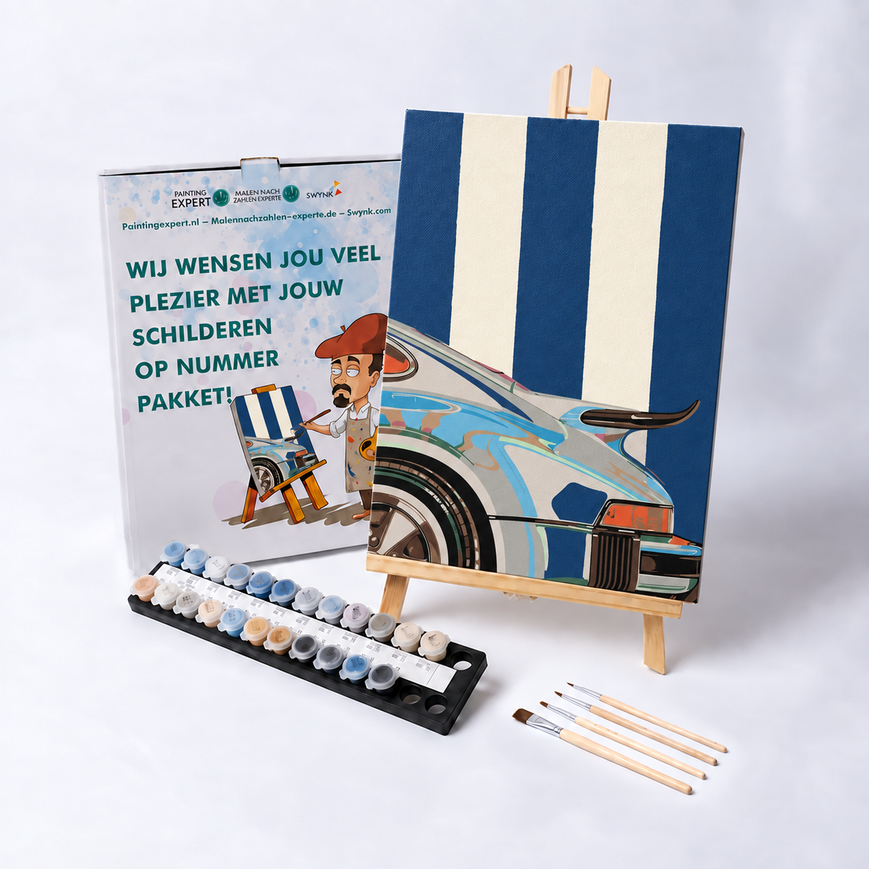 Retro Sportwagen met verf en penselen