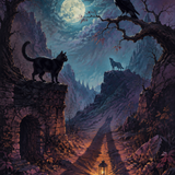 Schilderen op nummer Schaduwen van kat, raaf en wolf – Halloween