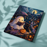 Afgewerkt canvas Schattige spooknacht op stof