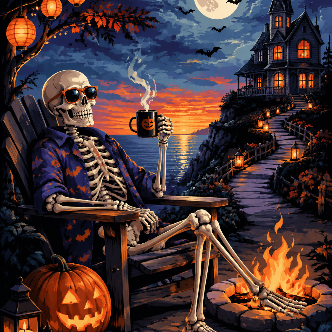 Schilderen op nummer Skelet met zonnebril – Halloween
