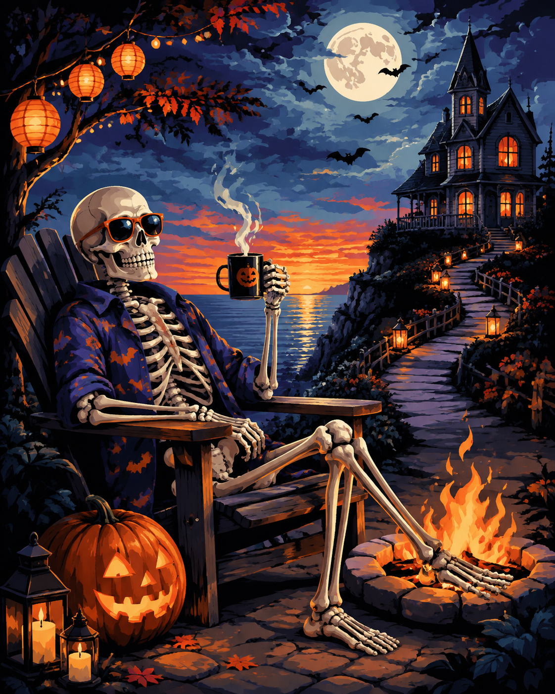 Schilderen op nummer Skelet met zonnebril – Halloween