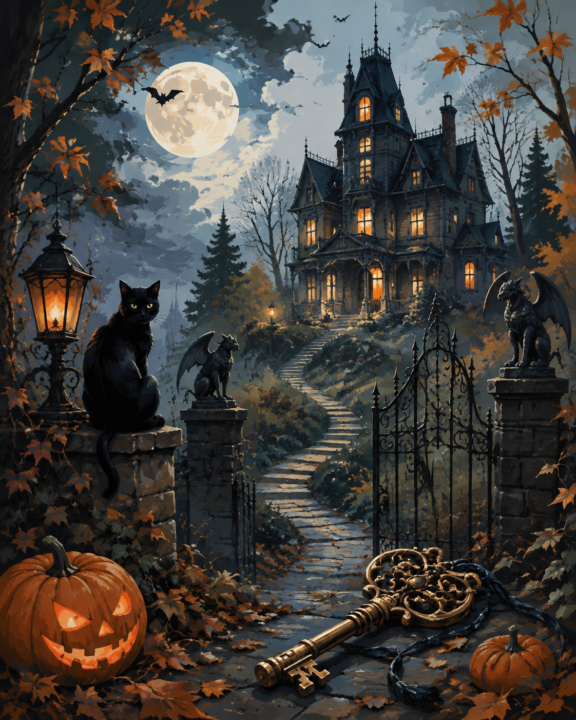 Schilderen op nummer Sleutel tot het spookhuis – Halloween