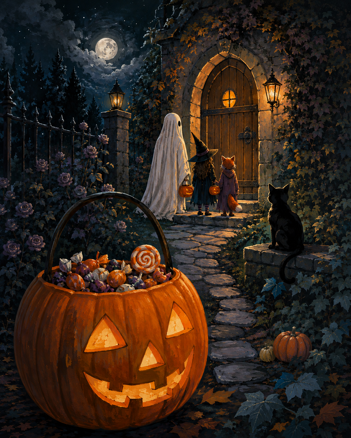 Schilderen op nummer Snoep of je leven bij de oude deur – Halloween