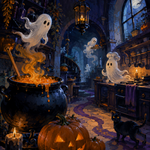 Schilderen op nummer Spoken in de middernachtkeuken – Halloween