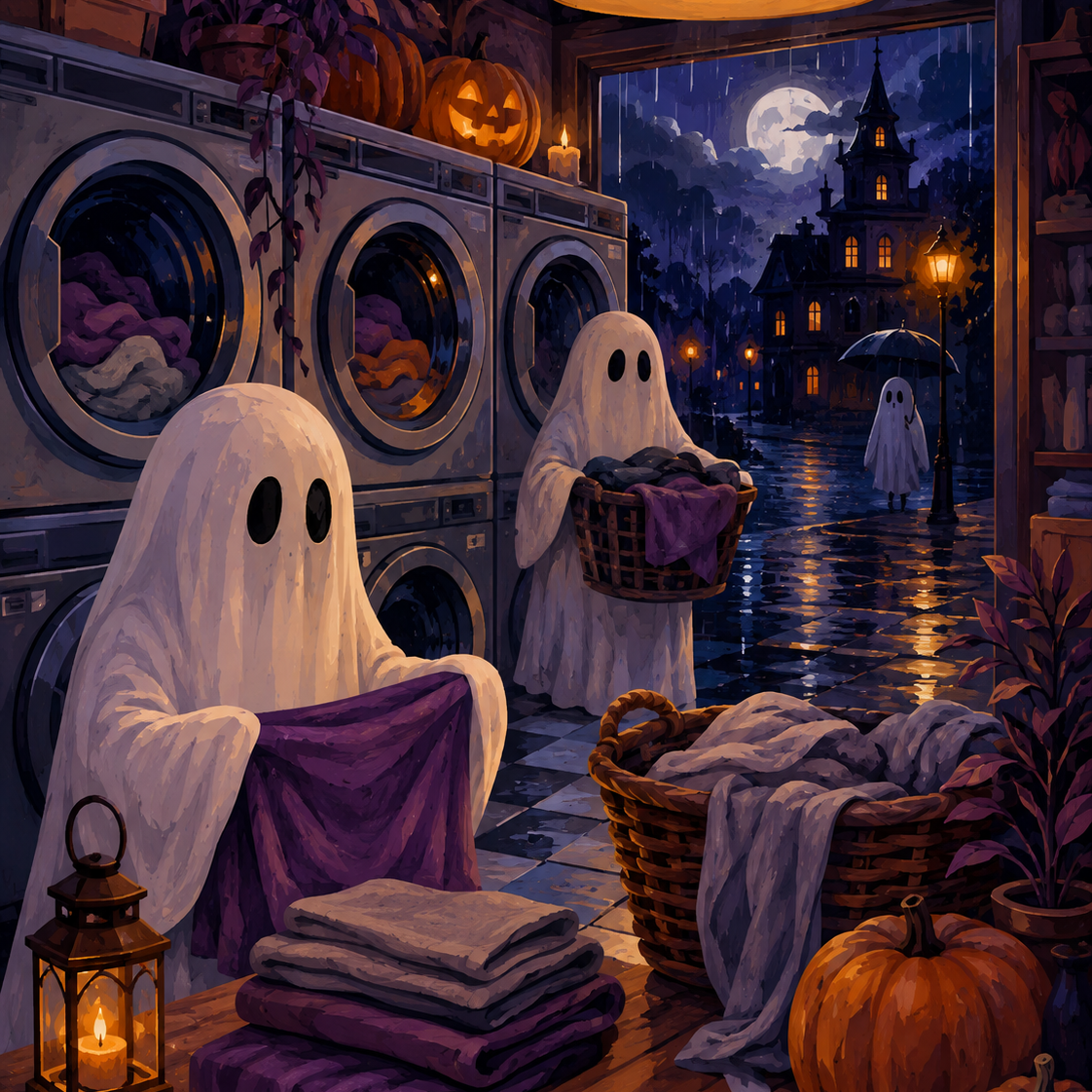 Schilderen op nummer Spokenbad in de regen – Halloween