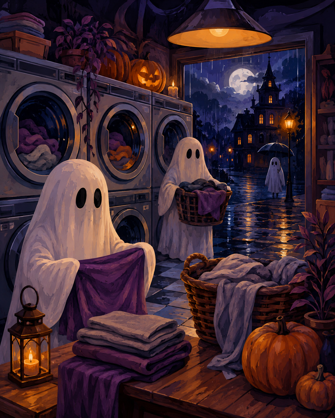 Schilderen op nummer Spokenbad in de regen – Halloween