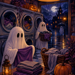 Schilderen op nummer Spokenbad in de regen – Halloween